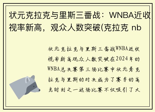 状元克拉克与里斯三番战：WNBA近收视率新高，观众人数突破(克拉克 nba)